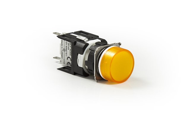 D Serisi Plastik LED'li 12-30V AC/DC Yuvarlak Sarı 16 mm Sinyal